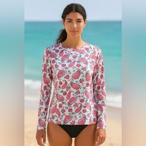 LANDS' END Women's Crew Neck Long‎ Sleeve Rash Guard UPF 50 Protection Swim 1X
